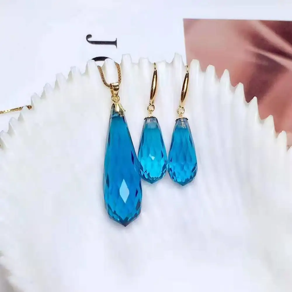FS Natural London Blue Topaz Earrings Pendant Necklace Set 18K Gold Fine Fashion Weddings Jewelry Women Free Shipping MeiBaPJ
FS Natural London Blue Topaz Earrings Pendant Necklace Set 18K Gold Fine Fashion Weddings Jewelry Women Free Shipping MeiBaPJ