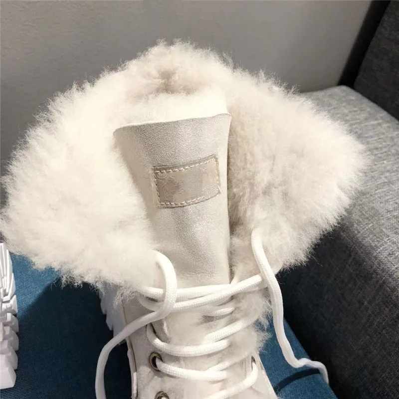 Ollymurs Woman Winter Flock Fur Boots Plus Wool High Top Leather Casual Shoes for Woman Luxury Brand Designer Shoes Lady