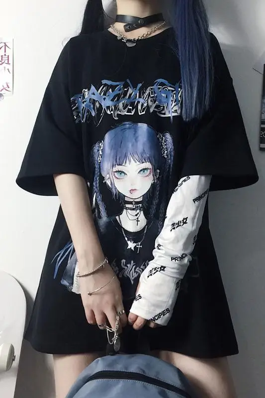 Houthion Women's T-shirt New Casual Fashion Loose Plus Size Mid-length T Shirt Cartoon Character Print Short Sleeve O-neck Top 
Houthion Women's T-shirt New Casual Fashion Loose Plus Size Mid-length T Shirt Cartoon Character Print Short Sleeve O-neck Top