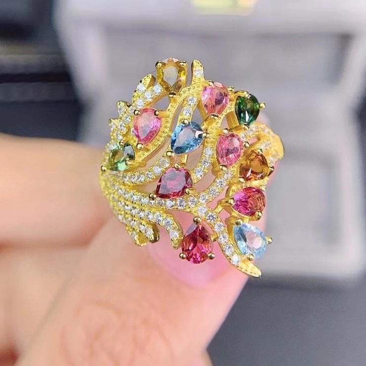 luxurious big wide leaf flower Natural gemstone Ring Natural Multicolor tourmaline ring S925 silver women's party gift Jewelry
luxurious big wide leaf flower Natural gemstone Ring Natural Multicolor tourmaline ring S925 silver women's party gift Jewelry