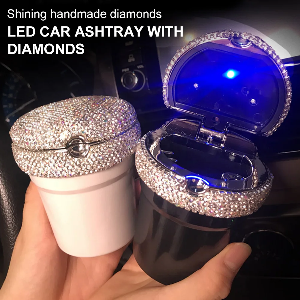 Fashion Ashtray Metal Car Bling Diamond Ash Tray with Lid Smokeless with Blue LED Light Car Interior Accessories Gifts for Women
Fashion Ashtray Metal Car Bling Diamond Ash Tray with Lid Smokeless with Blue LED Light Car Interior Accessories Gifts for Women