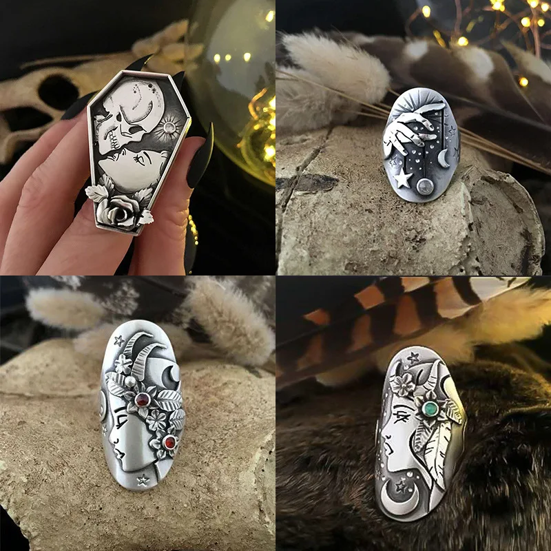Retro Style Geometric Starry Sky Inlaid Gemstone Ring Personality Goddess Skull Pattern Casual Party Star Moon Ring Jewelry
Retro Style Geometric Starry Sky Inlaid Gemstone Ring Personality Goddess Skull Pattern Casual Party Star Moon Ring Jewelry