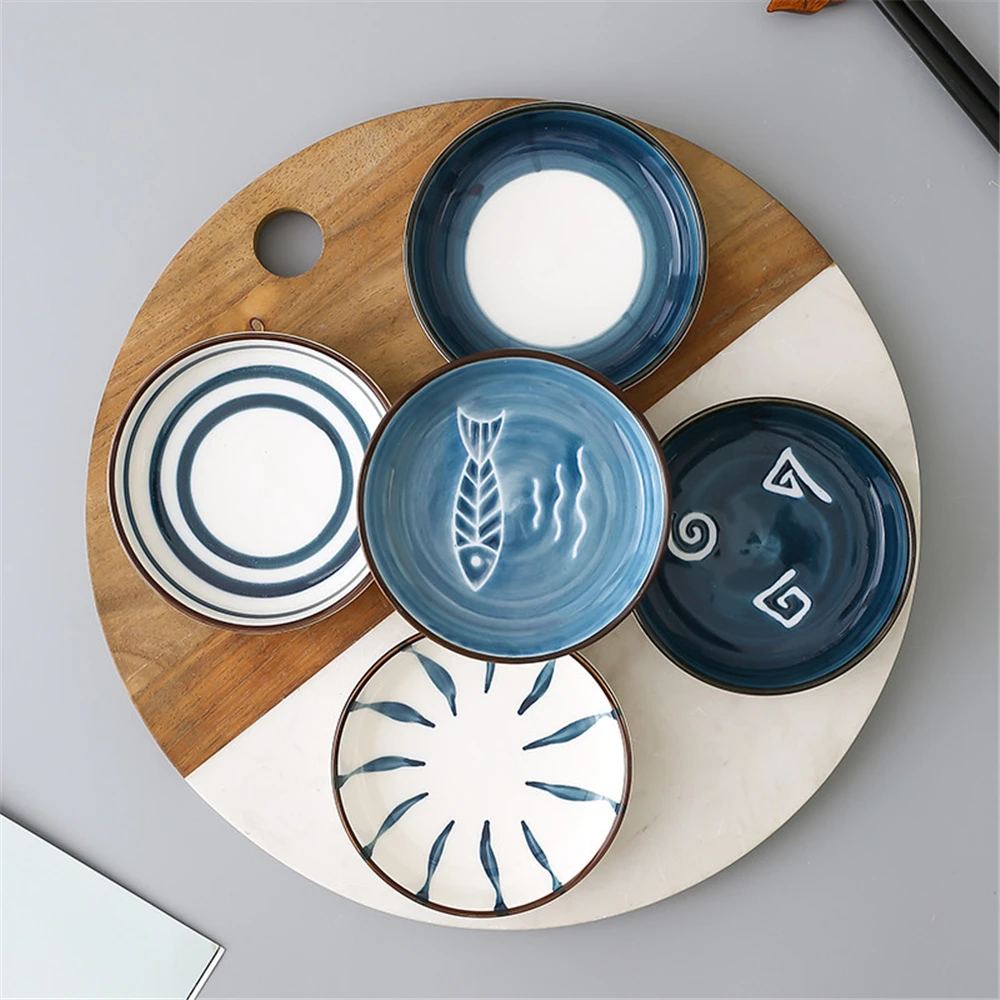 

Kitchen Ceramic Mini Dish Soy Sauce Oil Vinegar Butter Dishes Dipping Bowls Appetizer Plates Hand-Painted Snack Tray 1 PCs
