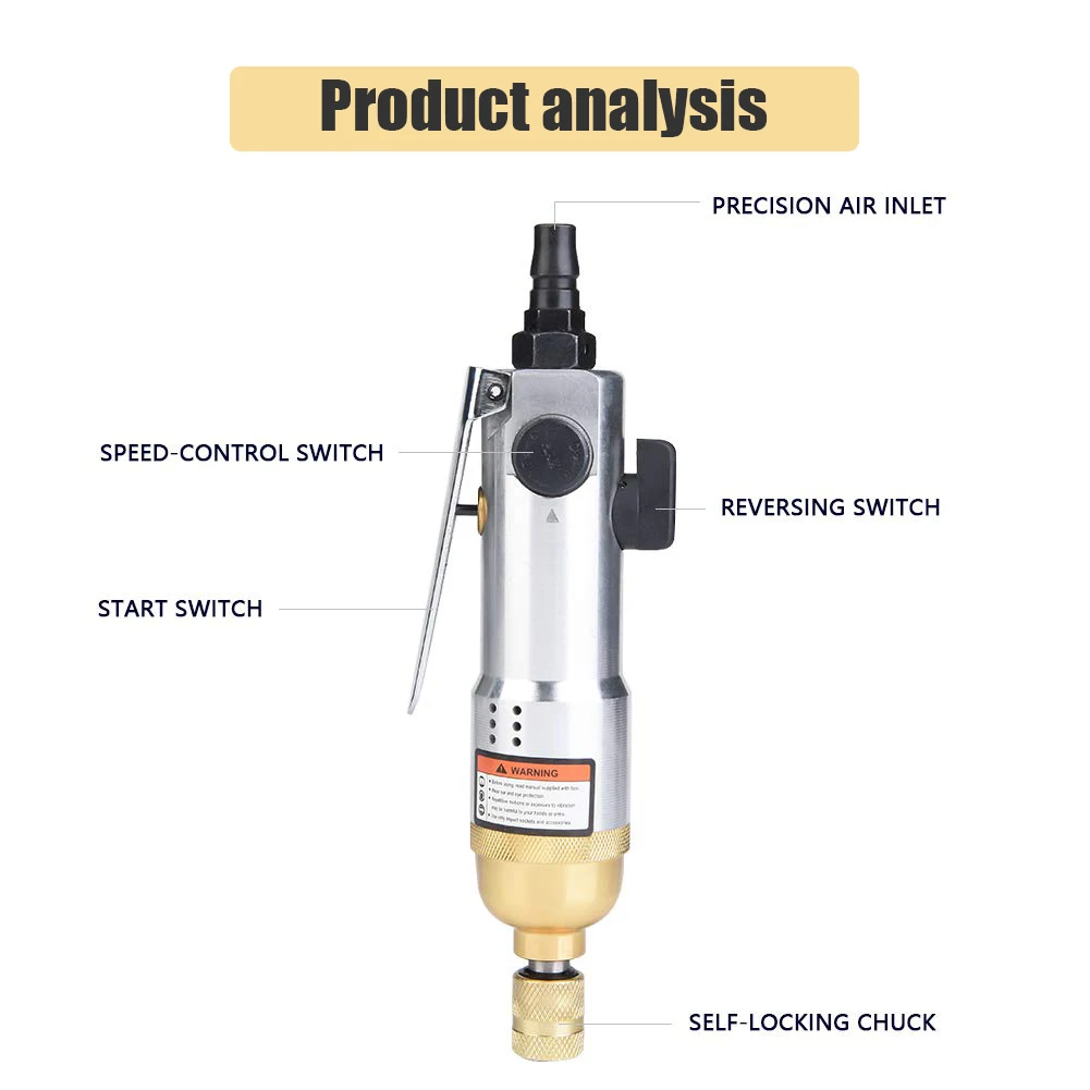 Screwdriver1/4 Inch Pneumatic Tools Straight Shank Pneumatic Air Screwdriver with Double-headed Screwdriver Bit and Small Hook
Screwdriver1/4 Inch Pneumatic Tools Straight Shank Pneumatic Air Screwdriver with Double-headed Screwdriver Bit and Small Hook