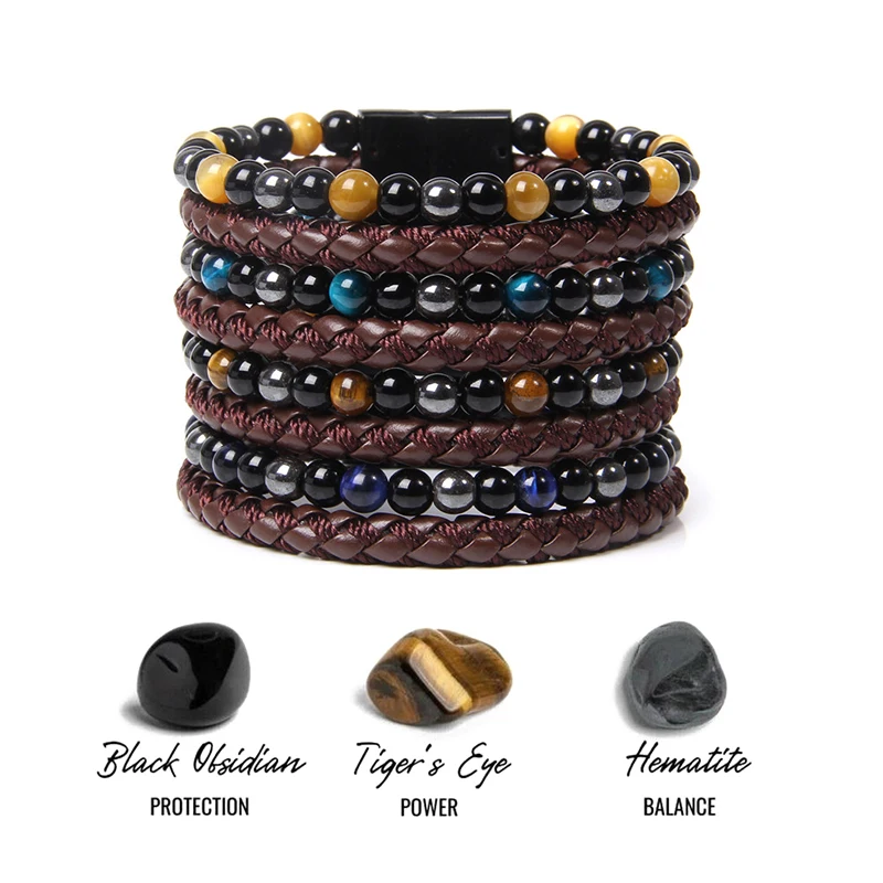 2020 Fashion Men Jewelry Natural Stone Genuine Leather Bracelet Black Stainless Steel Magnetic Clasp Tiger eye Bead Bracelet Men 
2020 Fashion Men Jewelry Natural Stone Genuine Leather Bracelet Black Stainless Steel Magnetic Clasp Tiger eye Bead Bracelet Men