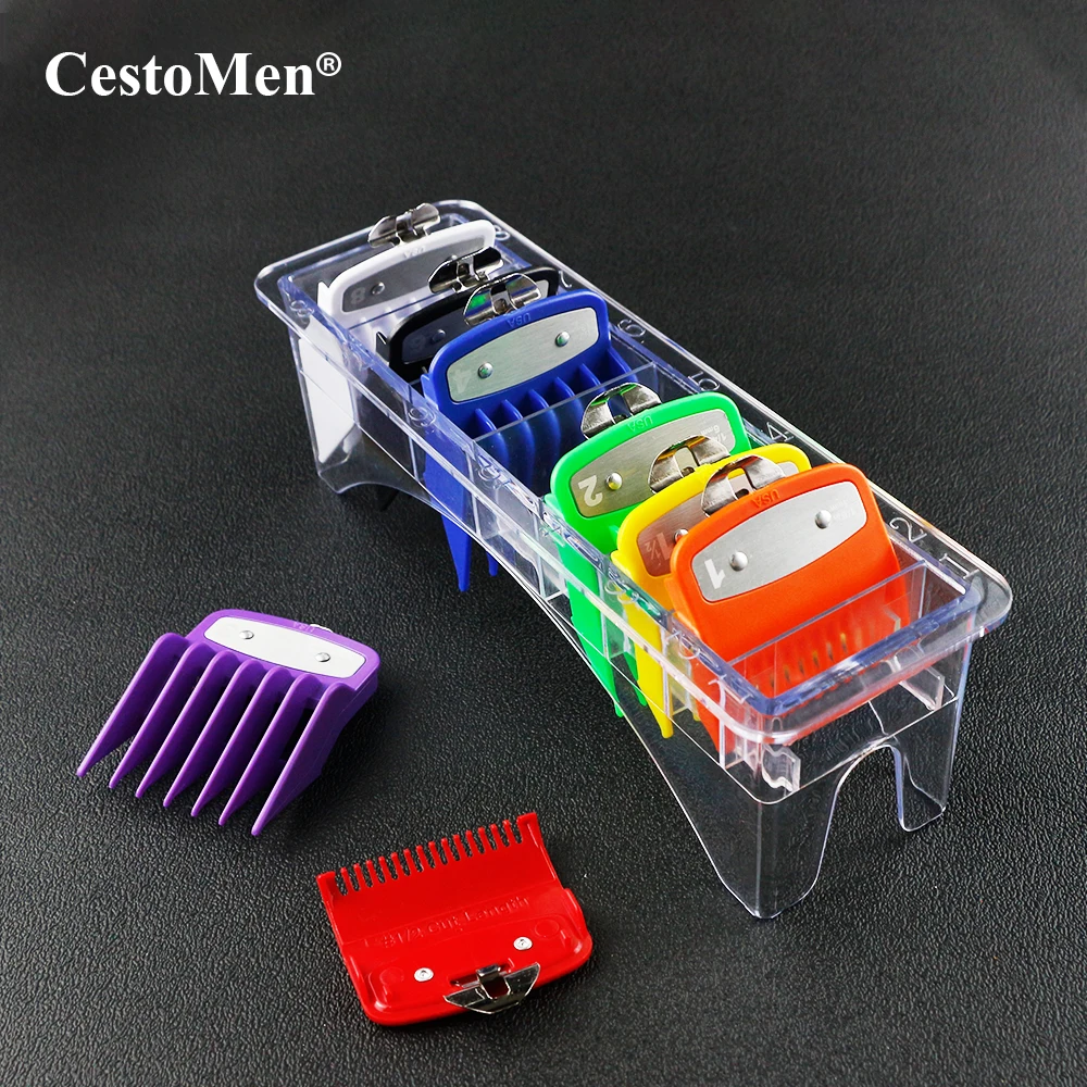 CestoMen Barber Cutting Tools Hair Clipper Guard Set 8Pcs Metal Buckle Colorful Guide Comb Multiple Sizes Limit Combs
CestoMen Barber Cutting Tools Hair Clipper Guard Set 8Pcs Metal Buckle Colorful Guide Comb Multiple Sizes Limit Combs