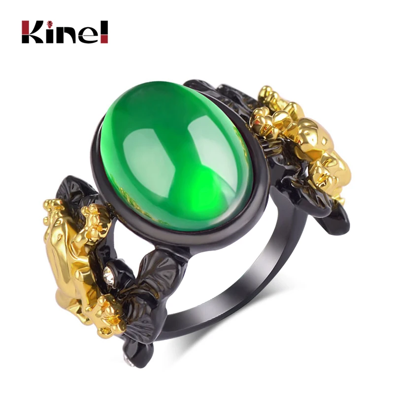 Kinel 2021 New Fashion Green Stone Ring For Women Collocation Gold 3D Frogs Animal Vintage Wedding Jewelry Drop Shipping | Украшения и