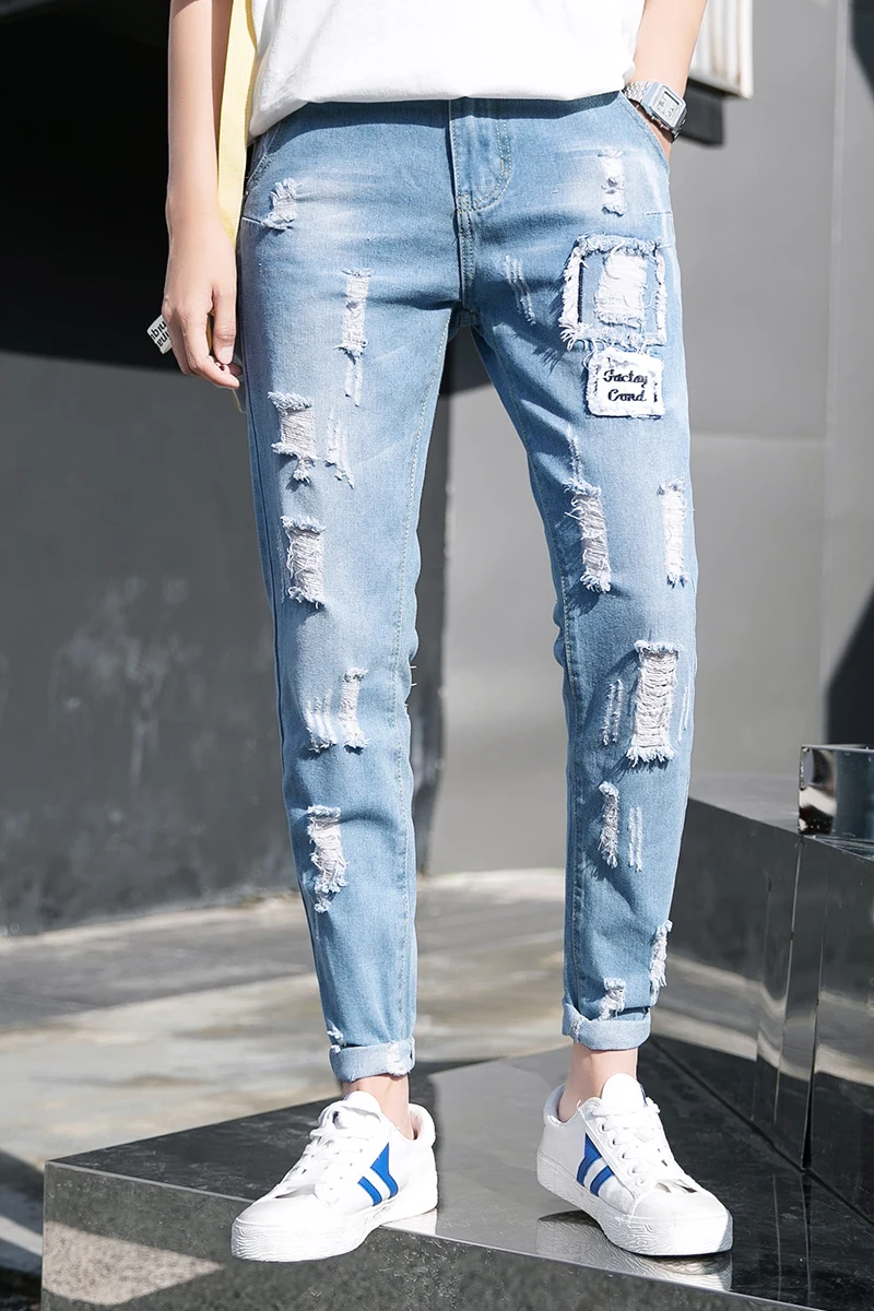 Summer Hole Jeans Men Pop Fashion Cotton Slim Pencil Pants Men Large Size Quality Skinny Casual Jeans Size 26-38
Summer Hole Jeans Men Pop Fashion Cotton Slim Pencil Pants Men Large Size Quality Skinny Casual Jeans Size 26-38