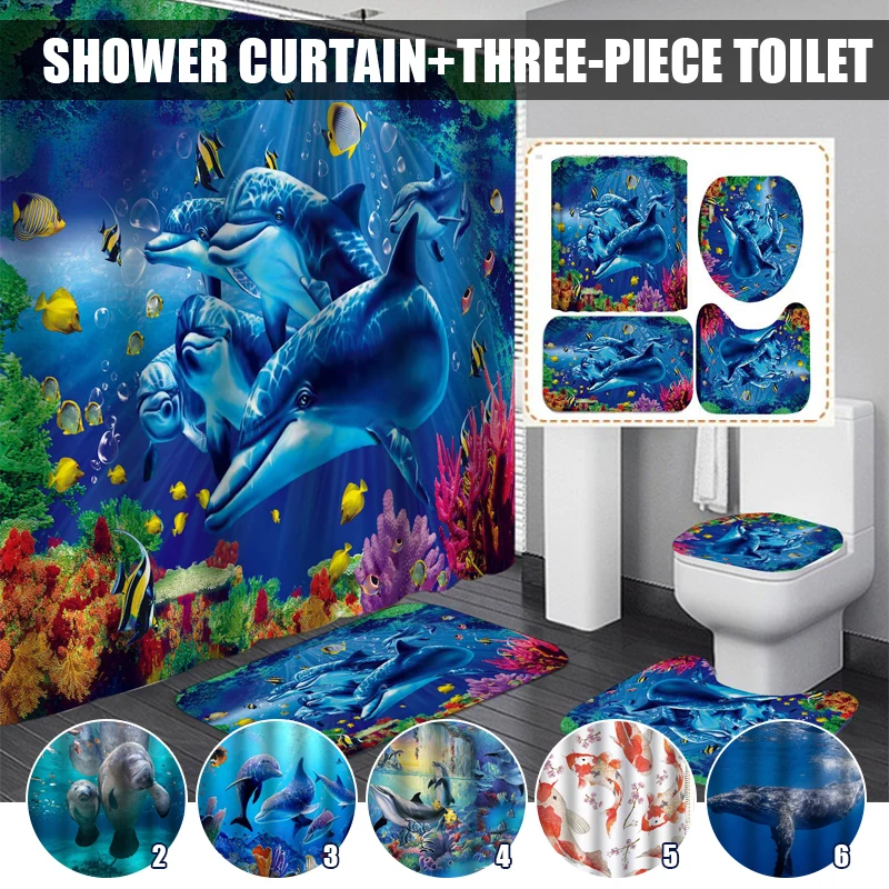 3D Ocean Design Dolphin Waterproof Shower Curtain Deep Sea Scenery Bathroom Mat Rugs Set Toilet Cover Anti-skid Rug Home Decor
3D Ocean Design Dolphin Waterproof Shower Curtain Deep Sea Scenery Bathroom Mat Rugs Set Toilet Cover Anti-skid Rug Home Decor