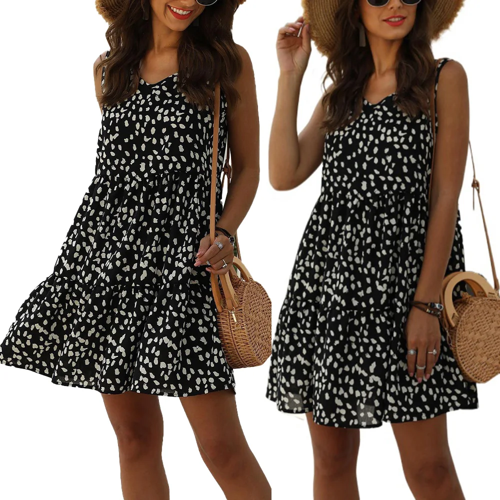 Women Summer Holiday Sleeveless Casual Ladies Swing Dress Spotted Frill Loose Sundress Vintage Fashion Print
Women Summer Holiday Sleeveless Casual Ladies Swing Dress Spotted Frill Loose Sundress Vintage Fashion Print