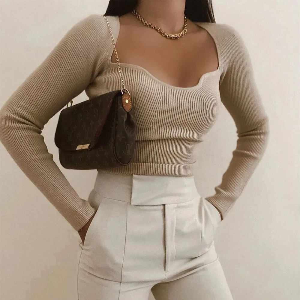 2021 New Women Knit Sweater Top Long sleeve heart-neck Casual Fashion Woman Slim-fit Tight Knitted sweaters Pullover Tops
2021 New Women Knit Sweater Top Long sleeve heart-neck Casual Fashion Woman Slim-fit Tight Knitted sweaters Pullover Tops