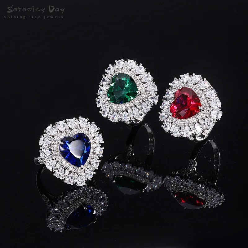 Serenity Day 925 Sterling Silver Vintage 12*12MM Heart Emerald Ruby Sapphire High Carbon Diamond Inlaid Ring Luxury Jewelry
Serenity Day 925 Sterling Silver Vintage 12*12MM Heart Emerald Ruby Sapphire High Carbon Diamond Inlaid Ring Luxury Jewelry