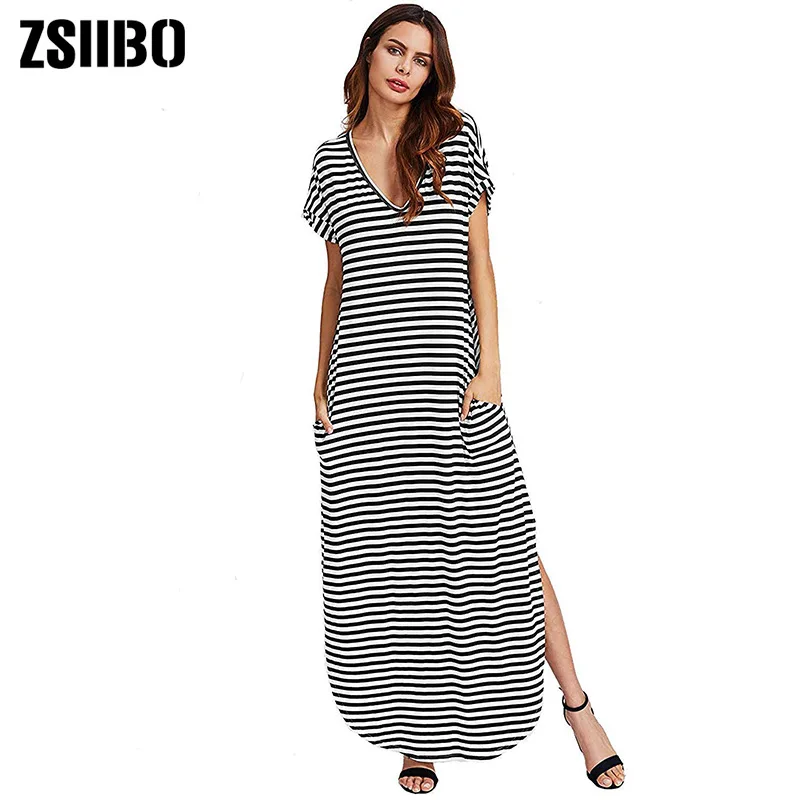 ZSIIBO Summer V-neck striped dress split hem beach long plus size casual dress female clothes bar vintage loose Long skirt y2k
ZSIIBO Summer V-neck striped dress split hem beach long plus size casual dress female clothes bar vintage loose Long skirt y2k