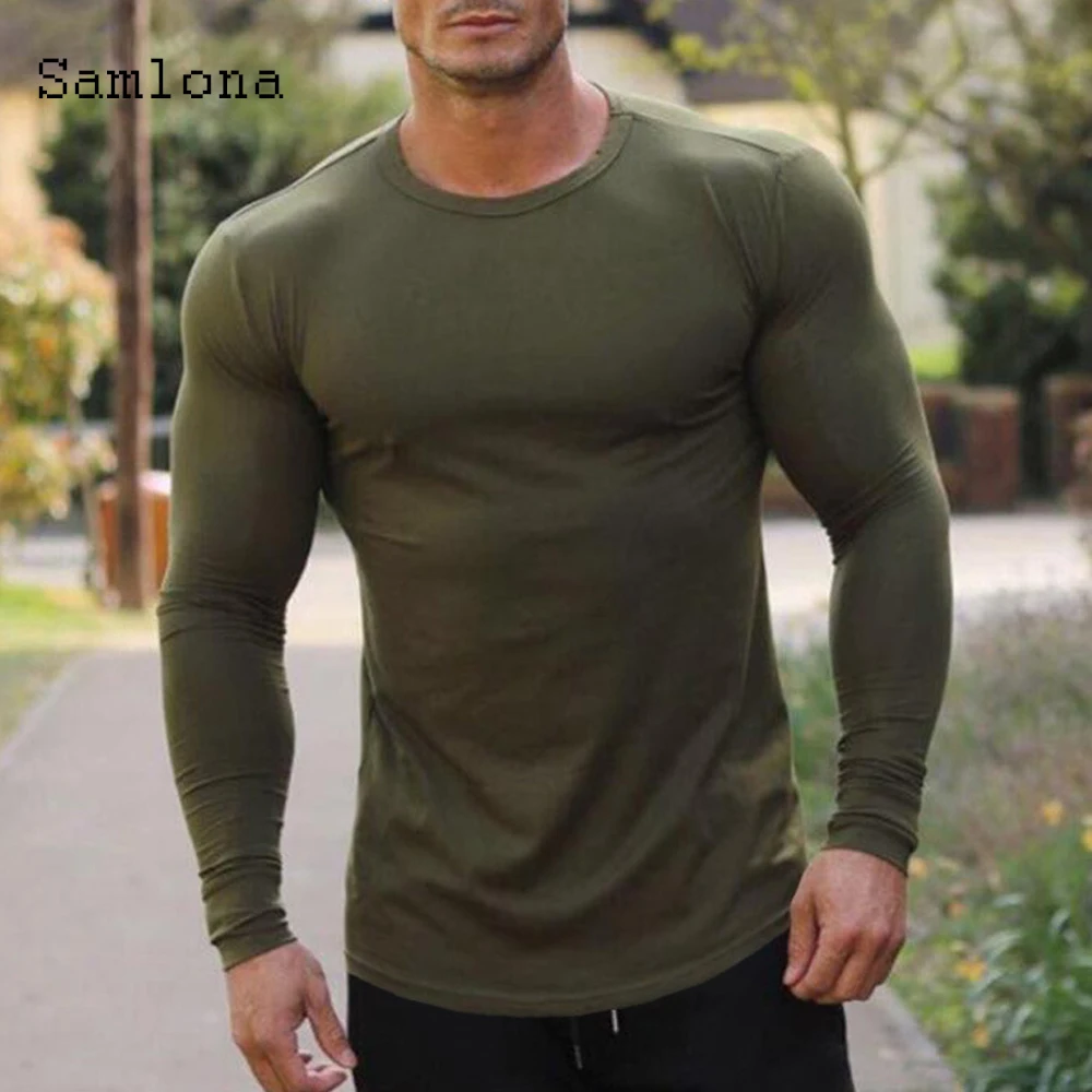 Samlona Men Spring Autumn Green Gray Tops Leisure Casual Long Sleeve O-Neck T-Shirt Slim Fit Shirt Clothing Mens masculinas ropa
Samlona Men Spring Autumn Green Gray Tops Leisure Casual Long Sleeve O-Neck T-Shirt Slim Fit Shirt Clothing Mens masculinas ropa