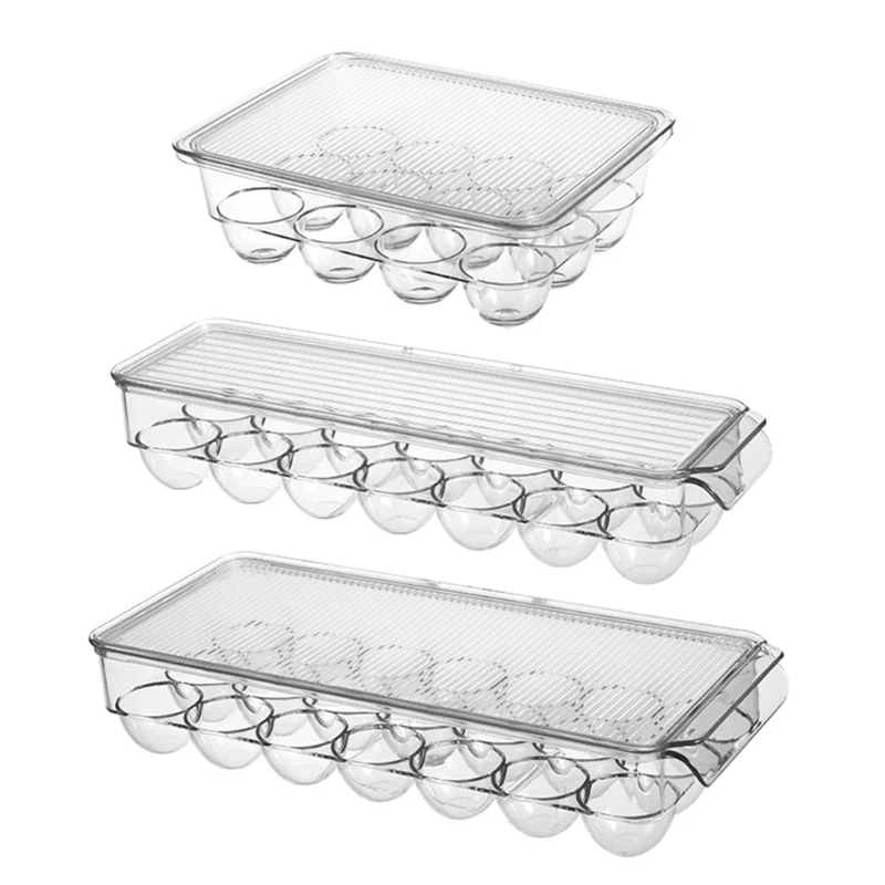 

Transparent 12/14/21 Grids Refrigerator Egg Holder Box with Lid Kitchen Freshness Separated Storage Food Savers Tray Egg