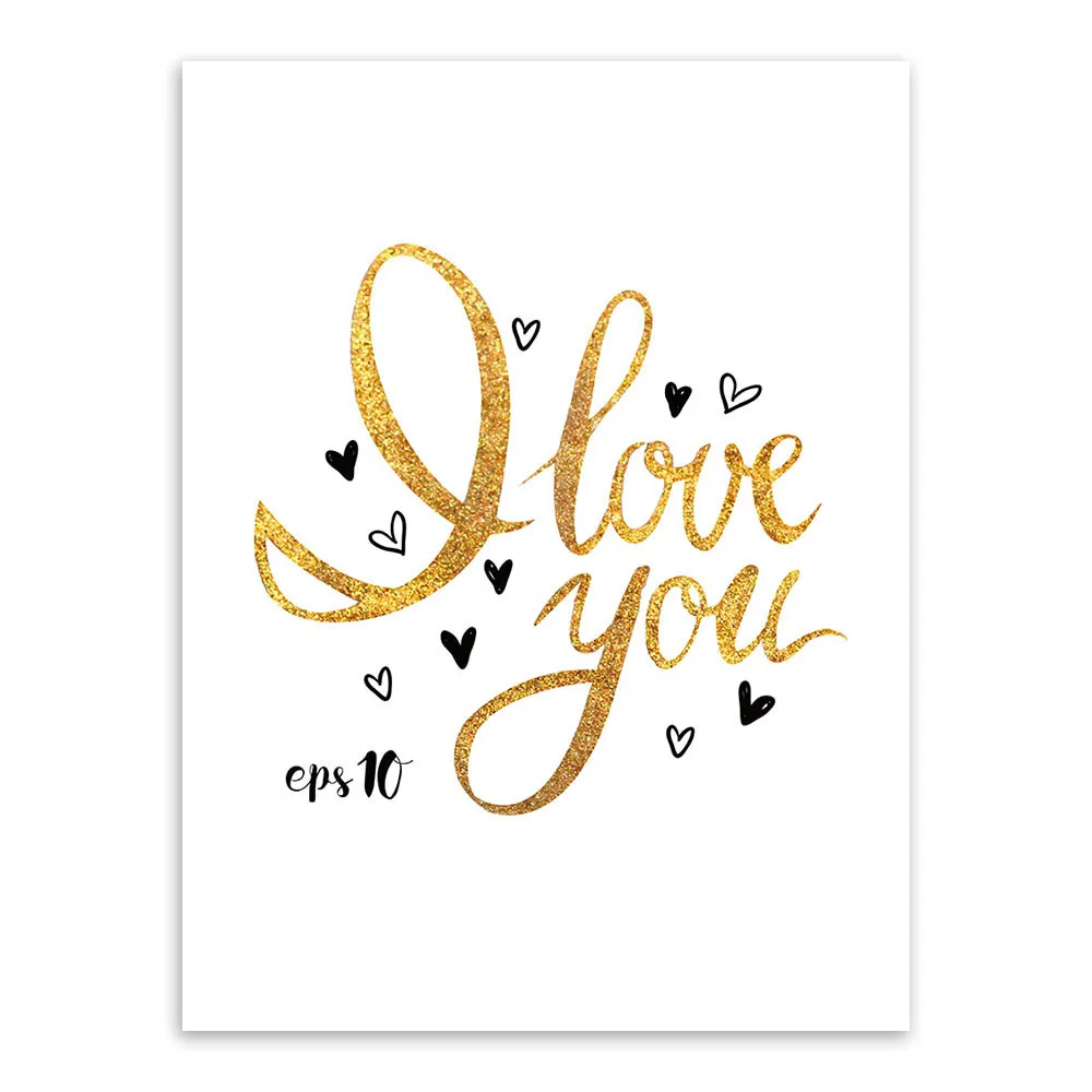 Декоративная картина с золотым сердцем прекрасным Китом надписью I love you
