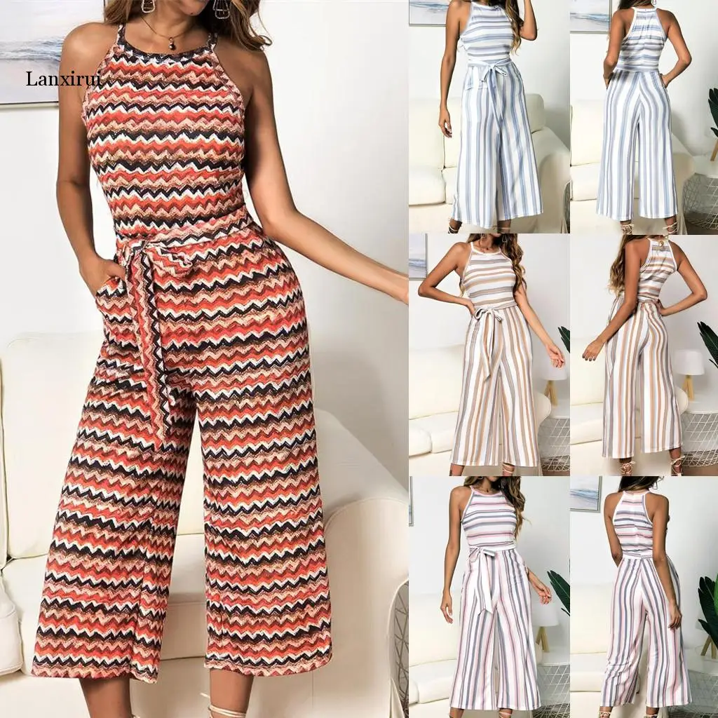 Bodysuit Women Summer Sleeveless Long Jumpsuit Multicolor Striped Jumpsuit Loose Casual Fashion High Quality
Bodysuit Women Summer Sleeveless Long Jumpsuit Multicolor Striped Jumpsuit Loose Casual Fashion High Quality