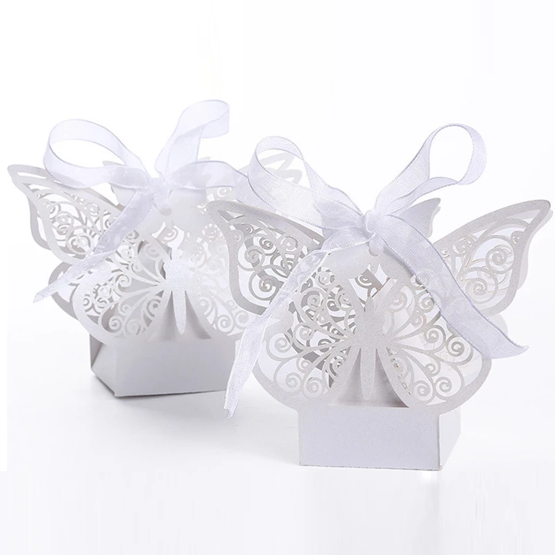 

50 шт./лот бумажная коробка для конфет в форме бабочки с лазерной резкой, Подарочная коробка, коробка для шоколадных печенья, товары для свадь...
