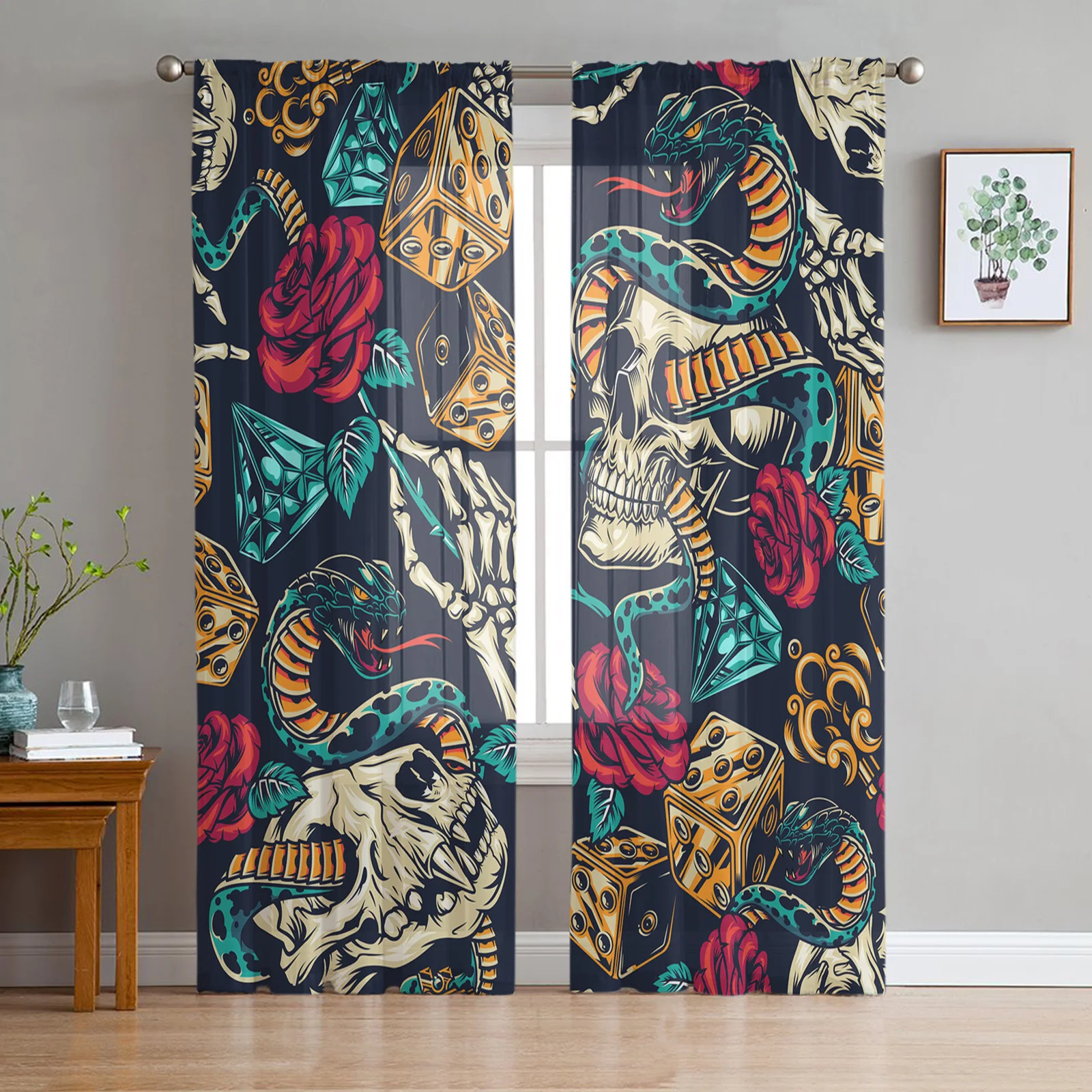 Skull Rose Flower Snake Sheer Curtains for Living Room Bedroom Kitchen Tulle for Windows Voile Drapes Home Decoration
Skull Rose Flower Snake Sheer Curtains for Living Room Bedroom Kitchen Tulle for Windows Voile Drapes Home Decoration