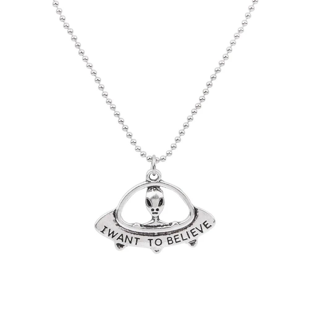 1 Piece Handmade Silver Color Alien Pendant Necklace Engraved I WANT TO BELIEVE Vintage Punk 61cm
1 Piece Handmade Silver Color Alien Pendant Necklace Engraved I WANT TO BELIEVE Vintage Punk 61cm