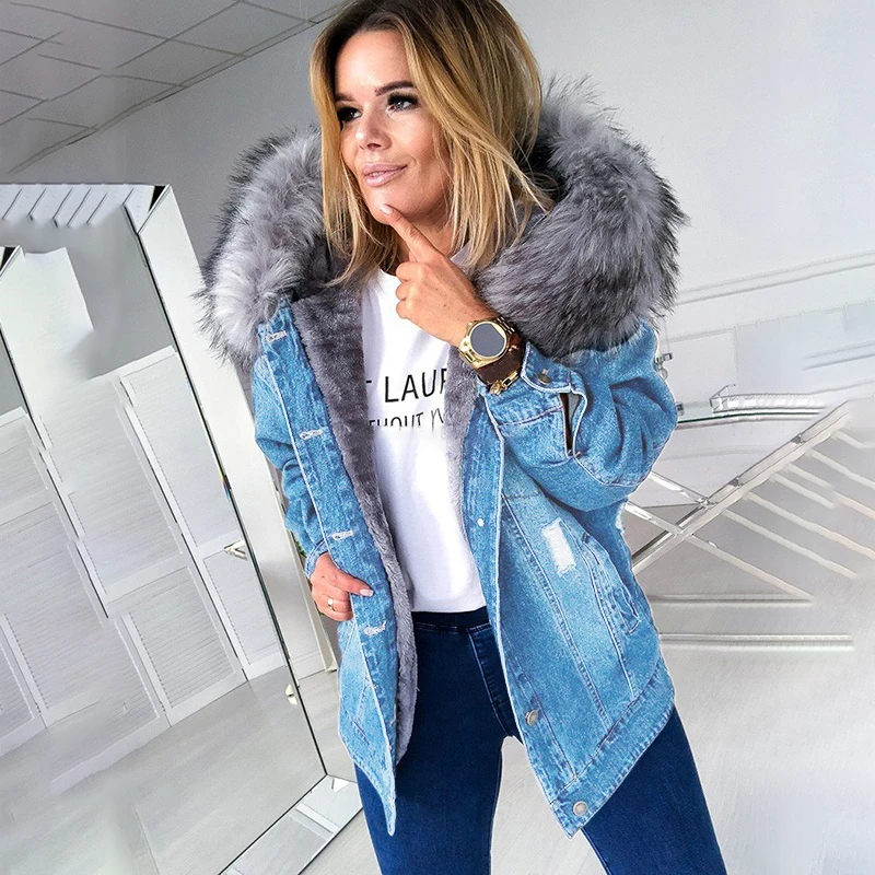 Autumn Winter Denim Blue Jackets for Women Winter Thick Warm Faux Fur Hooded Coats Ladies Plus Size Coats Female Vintage Outwear
Autumn Winter Denim Blue Jackets for Women Winter Thick Warm Faux Fur Hooded Coats Ladies Plus Size Coats Female Vintage Outwear