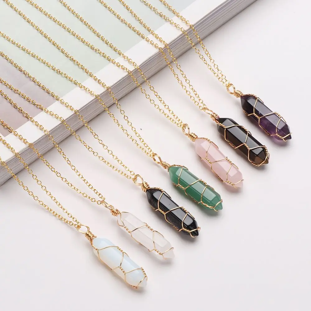 Women Men Amethyst Blue sand Rose Quartz Hexagonal Cylindrical Crystal Necklace Wire Wrap Stone Pendant Natural Stone
Women Men Amethyst Blue sand Rose Quartz Hexagonal Cylindrical Crystal Necklace Wire Wrap Stone Pendant Natural Stone