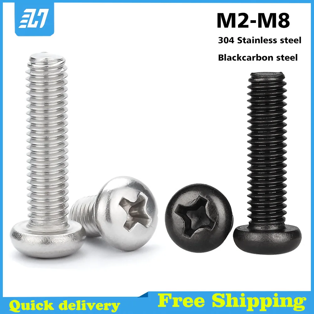 Phillips Pan Head Screw Metric Thread Cross Recessed Round Head Bolt 304 Stainless Black Steel M2 M2.5 M3 M4 M5 M6 M8
Phillips Pan Head Screw Metric Thread Cross Recessed Round Head Bolt 304 Stainless Black Steel M2 M2.5 M3 M4 M5 M6 M8