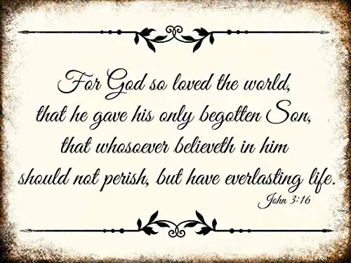 Tin Sign New Aluminum Metal John 3:16 Bible Verse Sign for God so Loved The World Vintage Bible Retro 11.8 x 7.8 Inch
Tin Sign New Aluminum Metal John 3:16 Bible Verse Sign for God so Loved The World Vintage Bible Retro 11.8 x 7.8 Inch