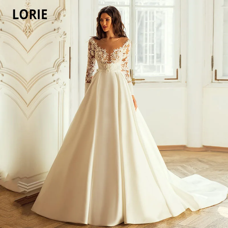 LORIE Vintage Wedding Dresses O-Neck Appliques Lace A-Line Satin Long Sleeves White Ivory Boho Bride Gown 2021 vestidos de novia
LORIE Vintage Wedding Dresses O-Neck Appliques Lace A-Line Satin Long Sleeves White Ivory Boho Bride Gown 2021 vestidos de novia