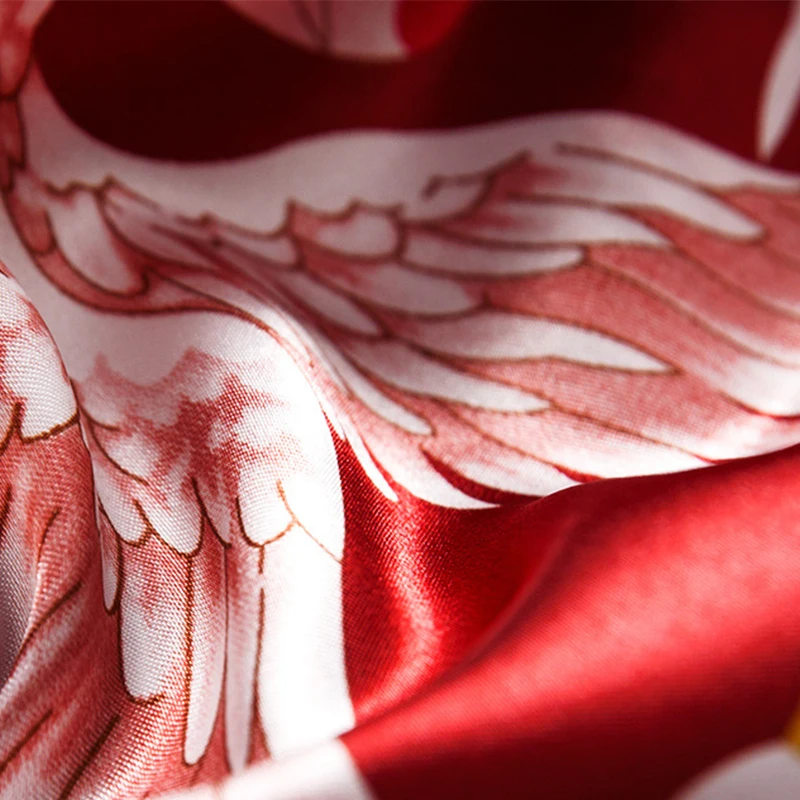 Women Nightgown Ice Silk Chinese Style Crane Print Half Sleeve Kimono Bathrobe Bride Bridesmaid Wedding Long Robe Non-suit