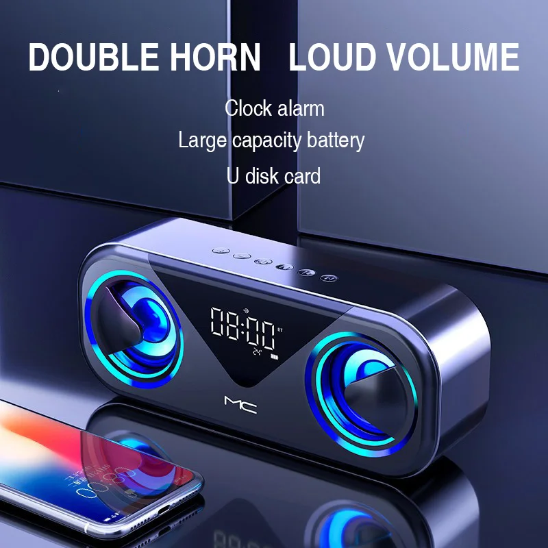 3000mAh Bluetooth Speaker Sports Portable Home with Enhanced Bass Excellent Performace FM Radio Clock 300 hours Last on - Портативная домашняя Bluetooth колонка 3000mAh со спортивным дизайном, усиленной басовой поддержкой, отличной производительностью, FM
