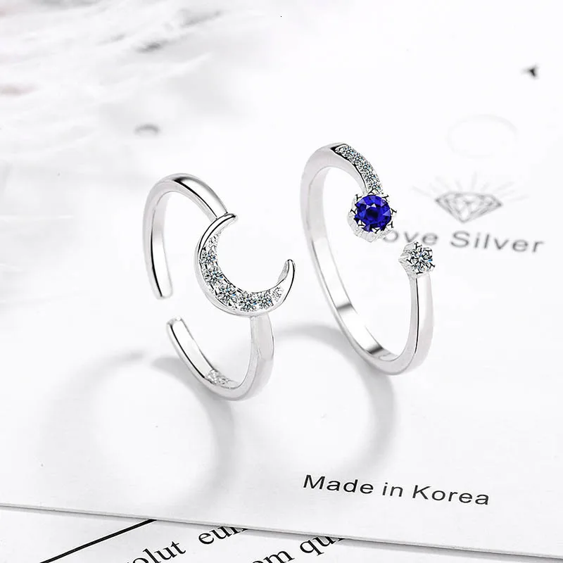 Женское Открытое кольцо из серебра 925 пробы в форме звезды Луны и сапфира|Кольца| |