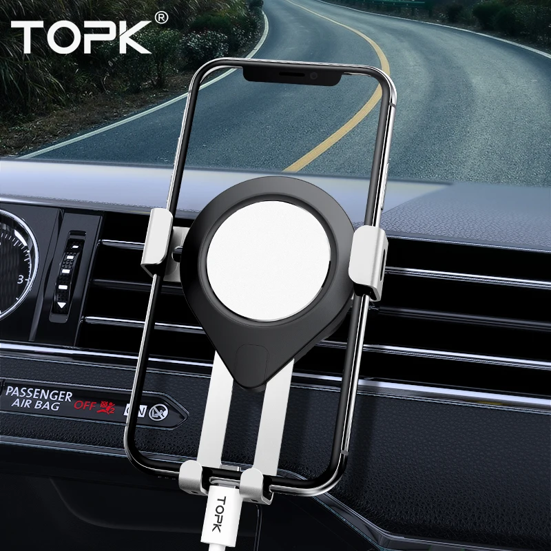TOPK D17 алюминиевый сплав Gravity Air Vent Автомобильный держатель телефона для iPhone 11 Pro Xs