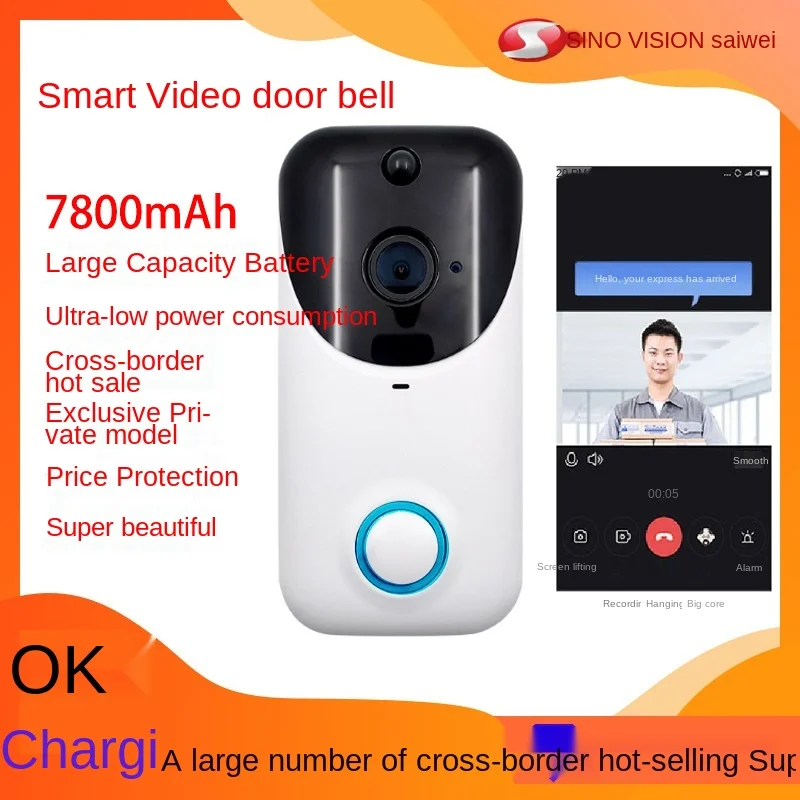 Factory Direct Sales Intelligent Visual Doorbell Low Power HD 1080P Ai Face Recognition App Message Push