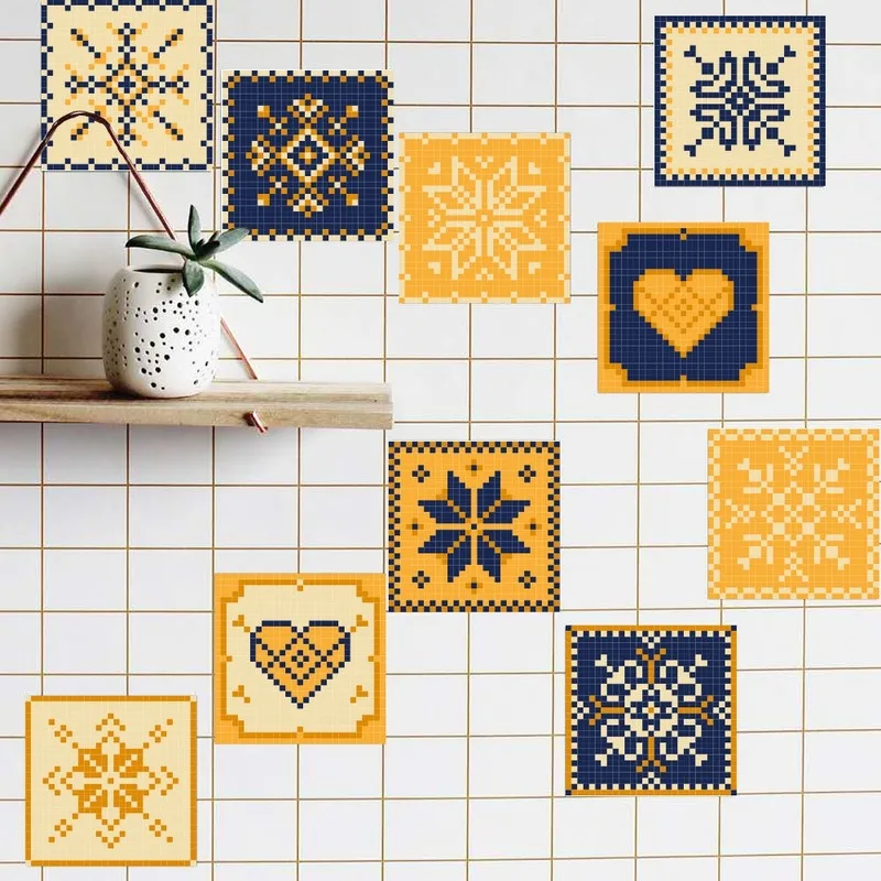 

20pcs Retro Pattern Tile Floor Stair Sticker Bathroom Kitchen Decoration Waterproof Wall Sticker Peel & Stick Art Wallpaper