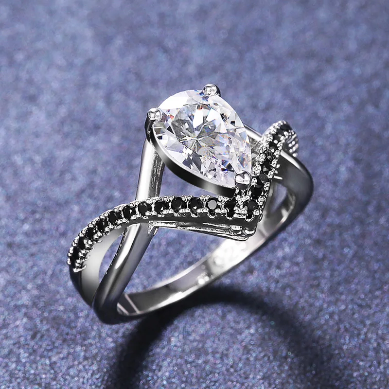 Huitan новый дизайн Женское Обручальное кольцо крест Форма с капли воды свадебные