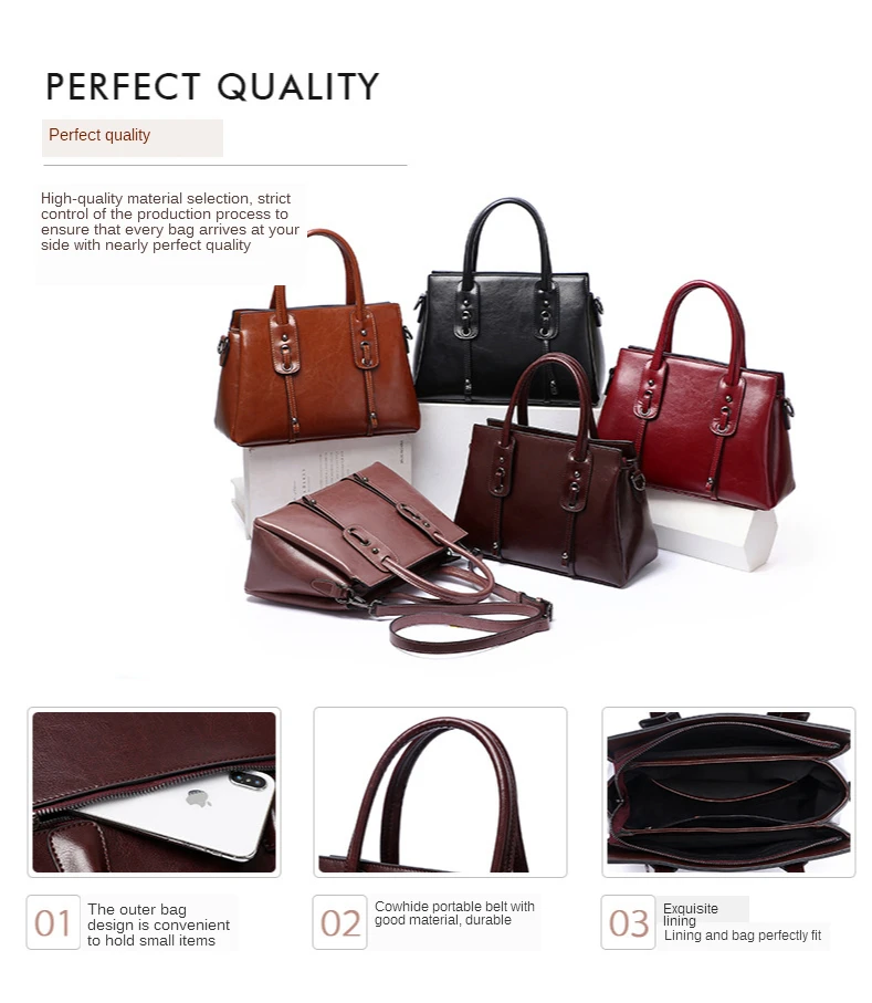 Leather Women's Handbag Oil Wax Leather Large Capacity Versatile One Shoulder Messenger Bag Fashion Tote Bag 2020 New
Leather Women's Handbag Oil Wax Leather Large Capacity Versatile One Shoulder Messenger Bag Fashion Tote Bag 2020 New