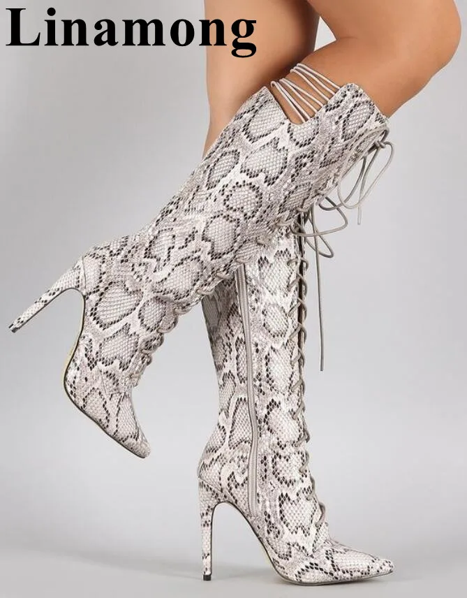 Hottest White Snakeskin Pattern Sexy Pointed Toe And Thin High Heel Cross-tied Knee-high Winter Fashion Women Boots Shoes
Hottest White Snakeskin Pattern Sexy Pointed Toe And Thin High Heel Cross-tied Knee-high Winter Fashion Women Boots Shoes