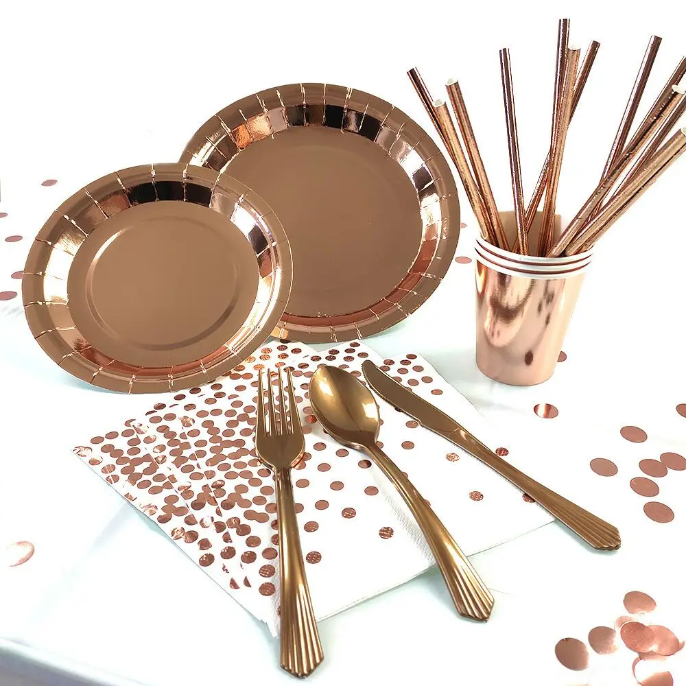 Party Decorations Rose Gold Disposable Tableware Set Party Table Decor Paper Cups Plates Straws Wedding Birthday Party Supplies
Party Decorations Rose Gold Disposable Tableware Set Party Table Decor Paper Cups Plates Straws Wedding Birthday Party Supplies