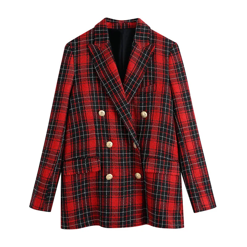 Fashion Double Breasted Check Twill Blazer Coat Women Vintage Long Sleeve Pockets Female Outerwear Chic Veste Femme
Fashion Double Breasted Check Twill Blazer Coat Women Vintage Long Sleeve Pockets Female Outerwear Chic Veste Femme