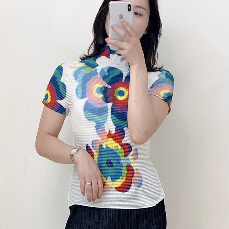 Plus Size Tops For Women 45-75kg Summer Fashion Printed Turtleneck Short Sleeve Four-Sided Elastic Miyake Pleated Tee Shirts
Plus Size Tops For Women 45-75kg Summer Fashion Printed Turtleneck Short Sleeve Four-Sided Elastic Miyake Pleated Tee Shirts