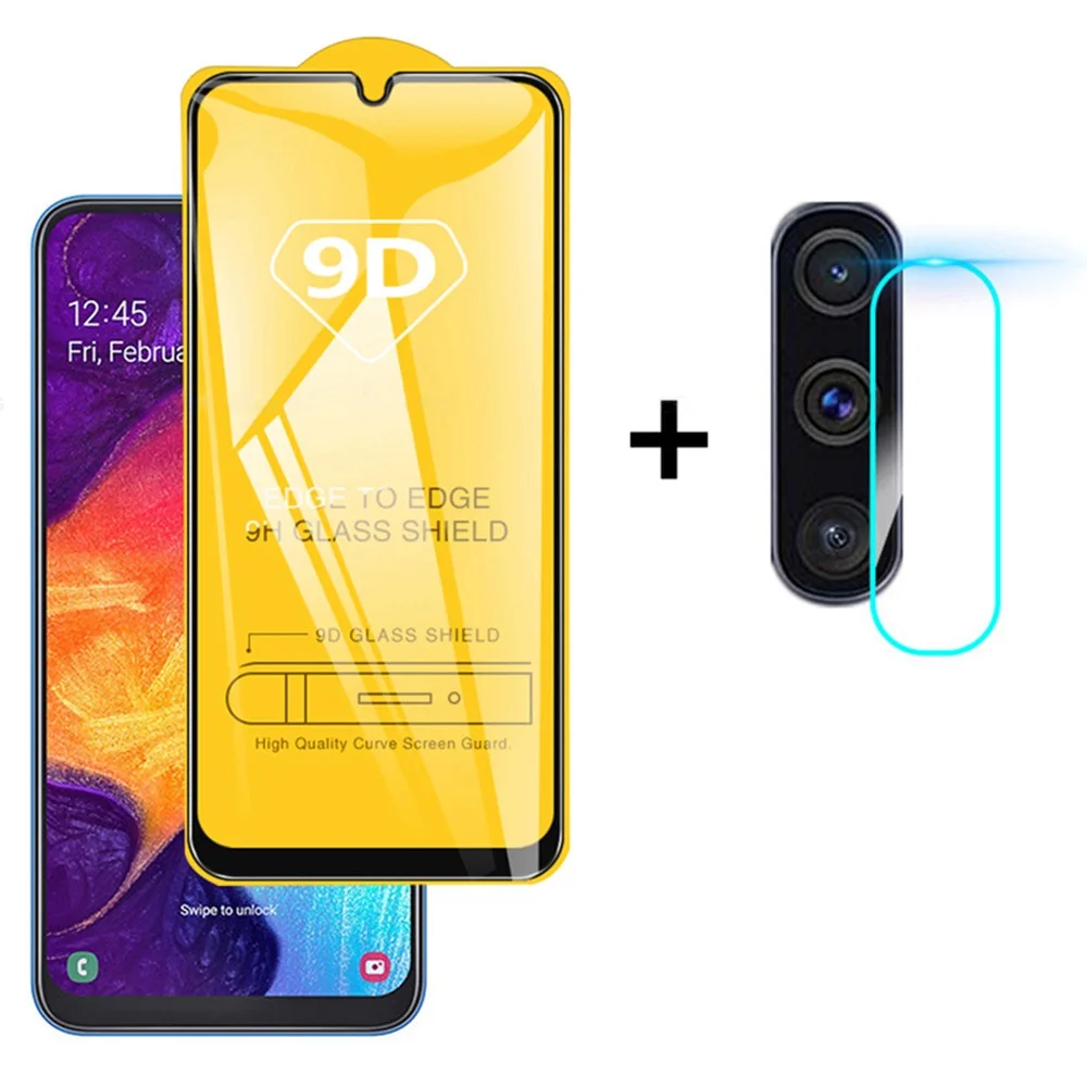 2 в 1 на 9D протектор экрана защитное закаленное стекло для Galaxy SM A50 A505F камера