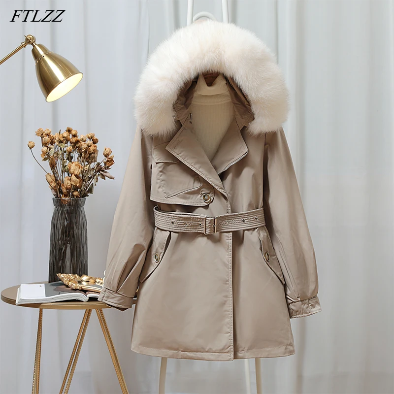 FTLZZ Winter Women Snow Big Real Fur Collar Hooded Beige Down Parka 90% White Duck Down Long Coat Strretwear Windbreaker Outwear
FTLZZ Winter Women Snow Big Real Fur Collar Hooded Beige Down Parka 90% White Duck Down Long Coat Strretwear Windbreaker Outwear