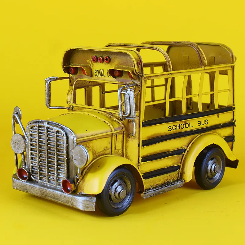 

Ретро модель школьного автобуса автомобиля жестяной винтажный автомобиль реквизит для фотосъемки домашние мягкие украшения кованый желез...