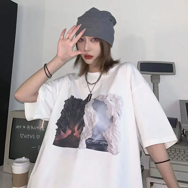 Hip-hop Ice-fire Bipolar Printing Short-sleeved T-shirt Men Women Summer O-neck Loose Tide Harajuku Style Casual Couple Top Tees
Hip-hop Ice-fire Bipolar Printing Short-sleeved T-shirt Men Women Summer O-neck Loose Tide Harajuku Style Casual Couple Top Tees