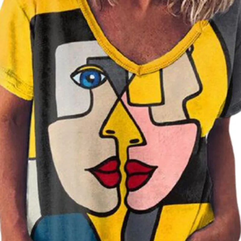 V Neck Short Sleeve Tees Women Casual Summer Cartoon Face Print Funny Shirt Top Loose Y2K Harajuku Tshirt Vintage Clothing S-5XL 
V Neck Short Sleeve Tees Women Casual Summer Cartoon Face Print Funny Shirt Top Loose Y2K Harajuku Tshirt Vintage Clothing S-5XL