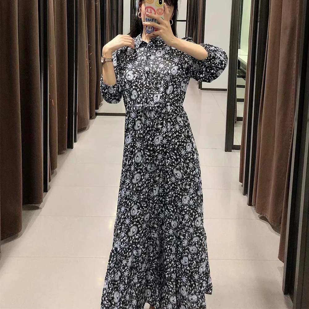 2020 NEW Autumn women dress black floral print full sleeve turn-down collar ankle-length dresses female fashion women clothes
2020 NEW Autumn women dress black floral print full sleeve turn-down collar ankle-length dresses female fashion women clothes