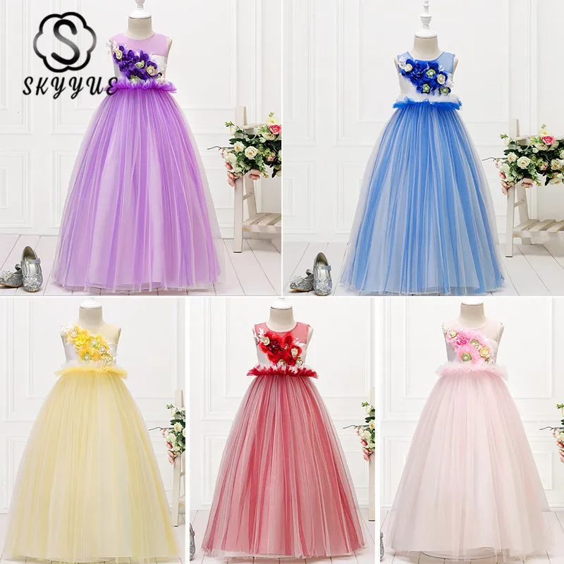 Skyyue цветочные платья для девочек на свадьбу красно-желтое элегантное бальное