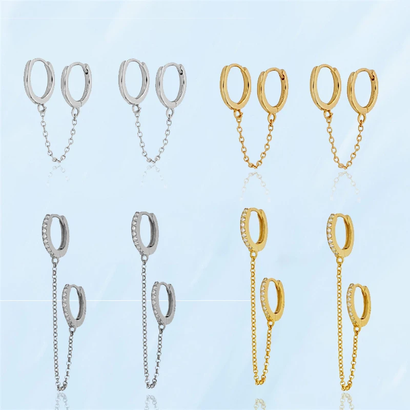 Women’s Two Perforations Hoop Earrings Stainless Steel Fashion Golden Silver Color Long Short Double Metal Chain Dangle Earrings
Women’s Two Perforations Hoop Earrings Stainless Steel Fashion Golden Silver Color Long Short Double Metal Chain Dangle Earrings