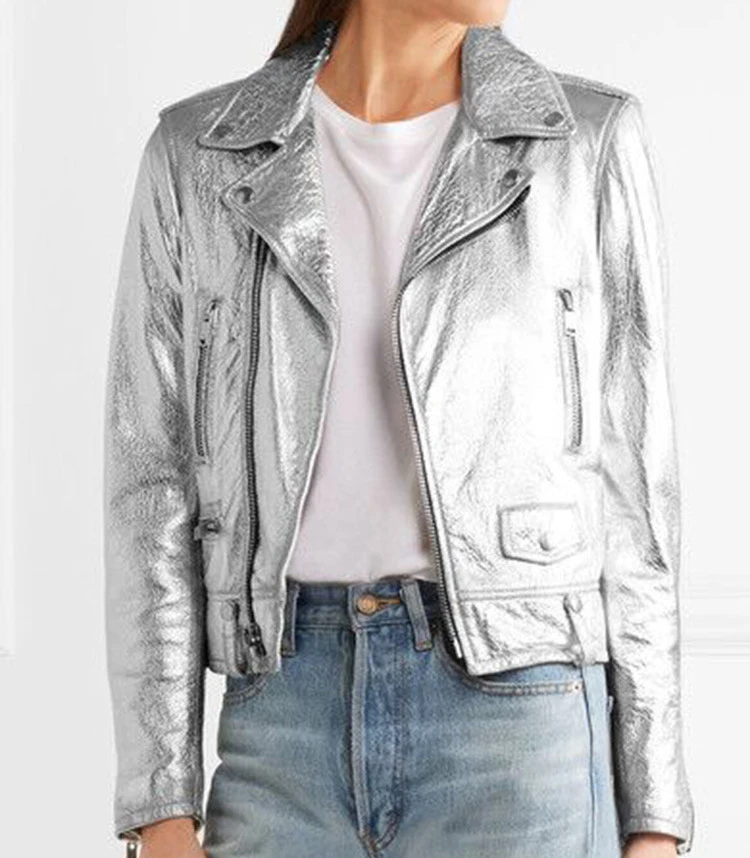 real leather jackets for women spring autumn winter female moto biker sheepskin genuine leather coats white black silver A218
real leather jackets for women spring autumn winter female moto biker sheepskin genuine leather coats white black silver A218